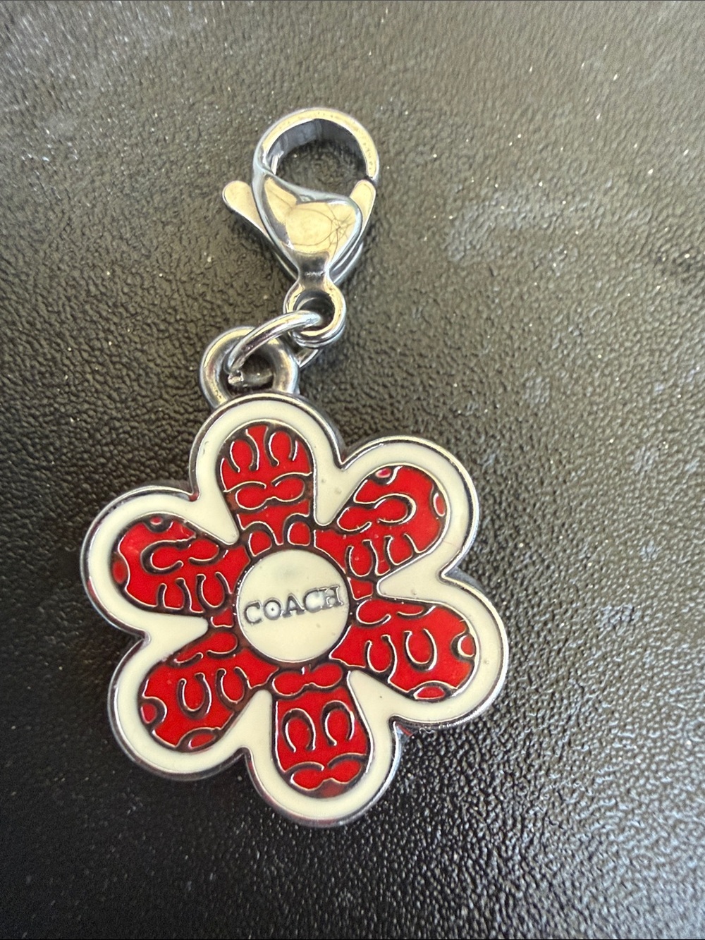 Coach Red and White Flower Enamel Mini Key Charm